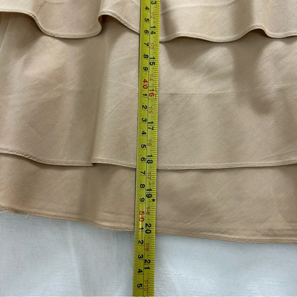 Ralph Lauren Black Label Silk Ruffle Skirt‎ Gold Beige Silk Lined Women’s 6 EUC